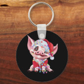Santa Pig Christmas Lights Pig Lover Christmas Sleutelhanger (Voorkant)