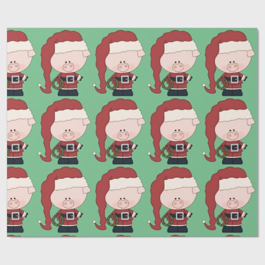 Santa Pig Claus Cadeaupapier (Vlak)