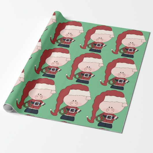 Santa Pig Claus Cadeaupapier (Uitgerold)