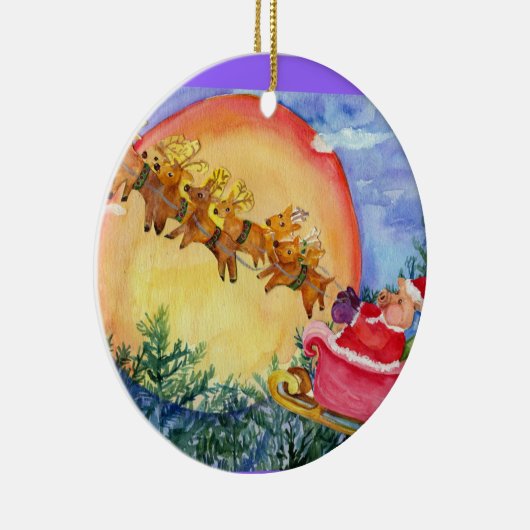 Santa Pig en rendierversier Keramisch Ornament (Rechts)