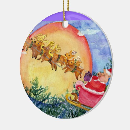 Santa Pig en rendierversier Keramisch Ornament (Links)
