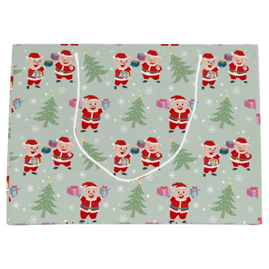 Santa Pig Giving Gifts Pattern Groot Cadeauzakje (Voorkant)