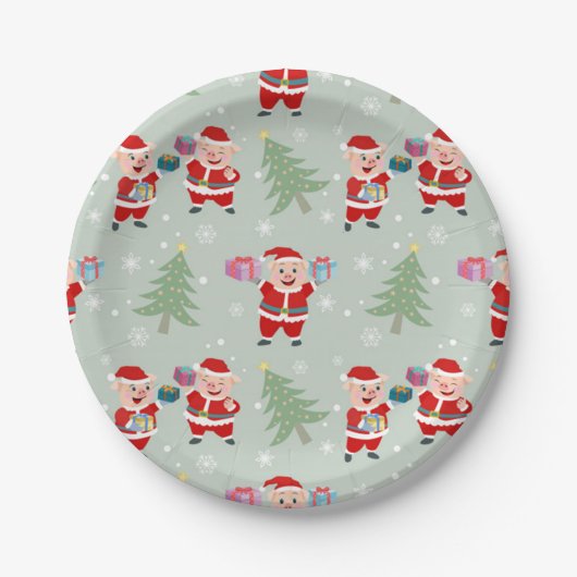 Santa Pig Giving Gifts Pattern Papieren Bordje (Voorkant)