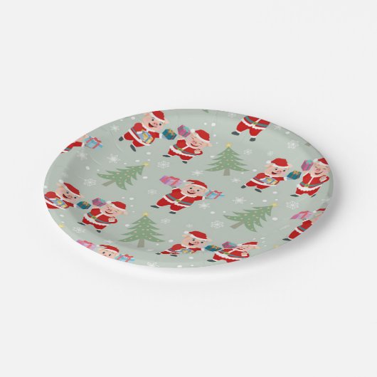 Santa Pig Giving Gifts Pattern Papieren Bordje (Gekanteld)