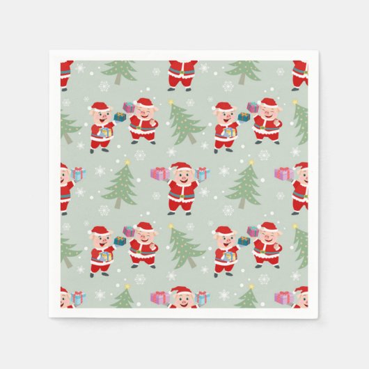 Santa Pig Giving Gifts Pattern Servet (Voorkant)