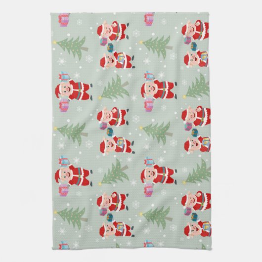 Santa Pig Giving Gifts Pattern Theedoek (Verticaal)