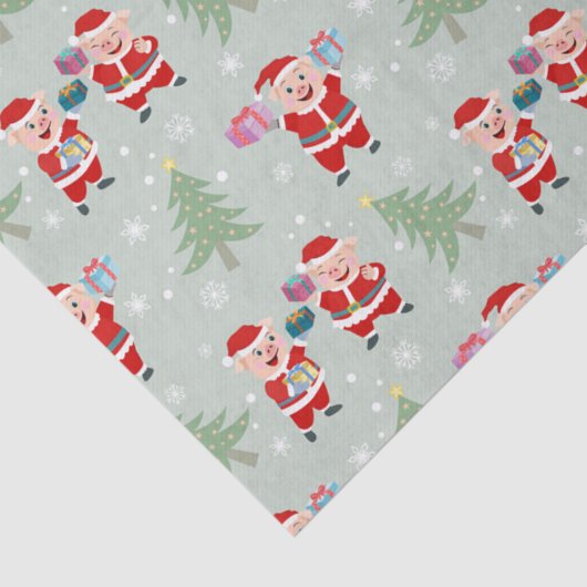 Santa Pig Giving Gifts Pattern Tissuepapier (Detail)
