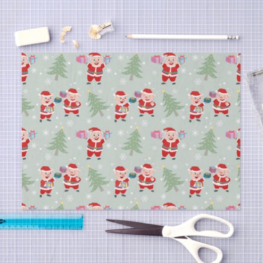 Santa Pig Giving Gifts Pattern Tissuepapier (Craft)
