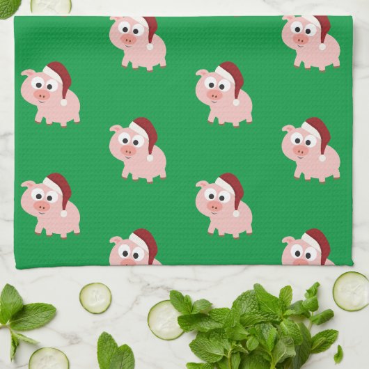 Santa Pig Pattern Theedoek (Gevouwen)