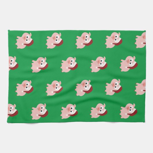 Santa Pig Pattern Theedoek (Horizontaal)