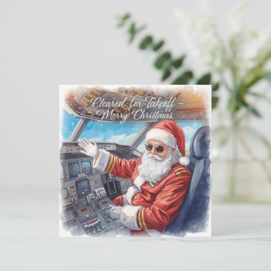 Santa Pilot Cleared for takeoff Christmas Flight Feestdagenkaart (Staand voorkant)
