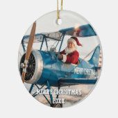 Santa Pilot vliegt vliegtuig grappige foto kerst Keramisch Ornament (Links)