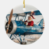 Santa Pilot vliegt vliegtuig grappige foto kerst Keramisch Ornament (Achterkant)