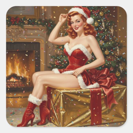  Santa Pin-up Art Vierkante Sticker (Voorkant)
