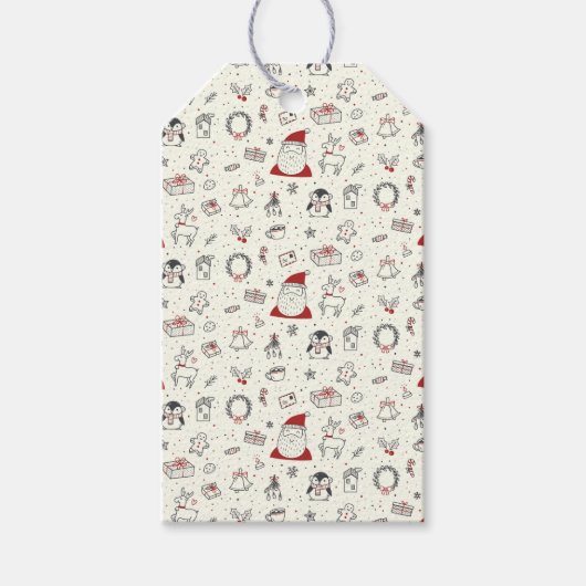 Santa, pinguïns en Rudolph Cadeaulabel (Voorkant)