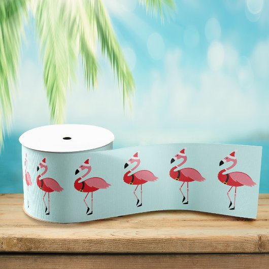 Santa Pink Flamingo Blue Holiday Patroon Grosgrain Lint
