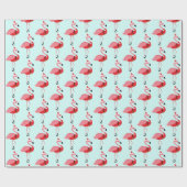 Santa Pink Flamingo Blue Kerstmis Cadeaupapier (Vlak)