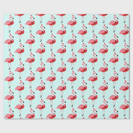 Santa Pink Flamingo Blue Kerstmis Cadeaupapier (Vlak)