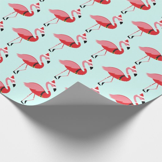 Santa Pink Flamingo Blue Kerstmis Cadeaupapier (Hoek)