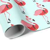 Santa Pink Flamingo Blue Kerstmis Cadeaupapier (Rol Hoek)
