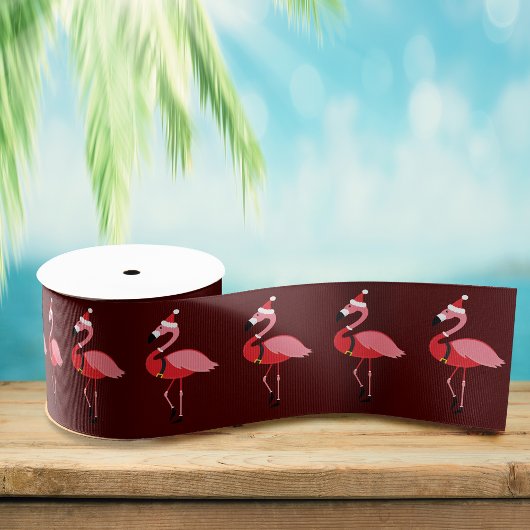Santa Pink Flamingo Burgundy Kerstmis Grosgrain Lint