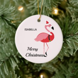 Santa Pink Flamingo Holiday Animal Merry kerst Keramisch Ornament