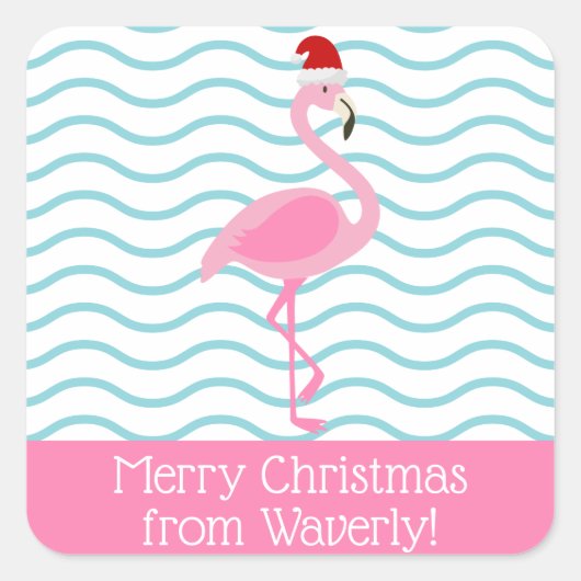 Santa Pink Flamingo Kerstcadeau Stickers (Voorkant)