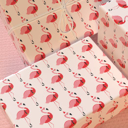 Santa Pink Flamingo Kerstfeestdag Cadeaupapier