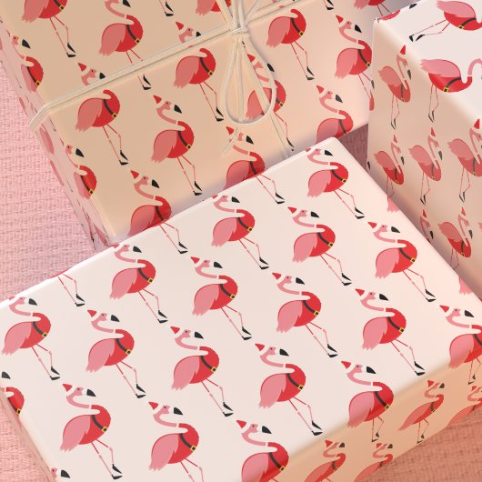 Santa Pink Flamingo Kerstfeestdag Cadeaupapier