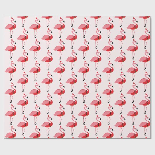 Santa Pink Flamingo Kerstfeestdag Cadeaupapier (Vlak)