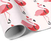 Santa Pink Flamingo Kerstfeestdag Cadeaupapier (Rol Hoek)