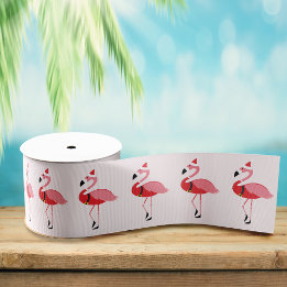 Santa Pink Flamingo Kerstfeestdag Grosgrain Lint