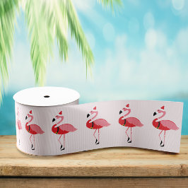 Santa Pink Flamingo Kerstfeestdag Grosgrain Lint