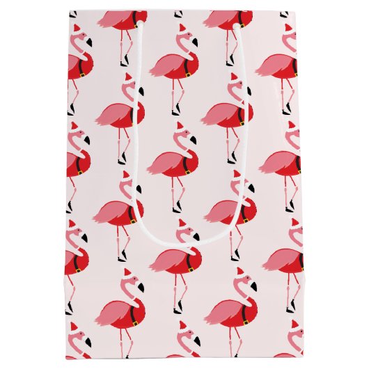 Santa Pink Flamingo Kerstfeestdag Medium Cadeauzakje (Achterkant)