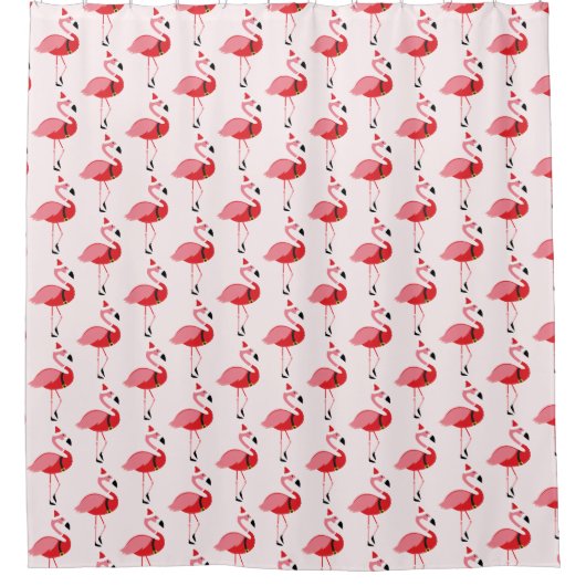 Santa Pink Flamingo Kerstmis Douchegordijn (Voorkant)