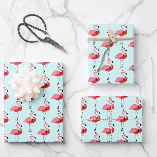Santa Pink Flamingo Kerstmis Inpakpapier Vel (Voorkant)