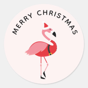 Santa Pink Flamingo Kerstmis Ronde Sticker