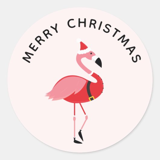 Santa Pink Flamingo Kerstmis Ronde Sticker (Voorkant)