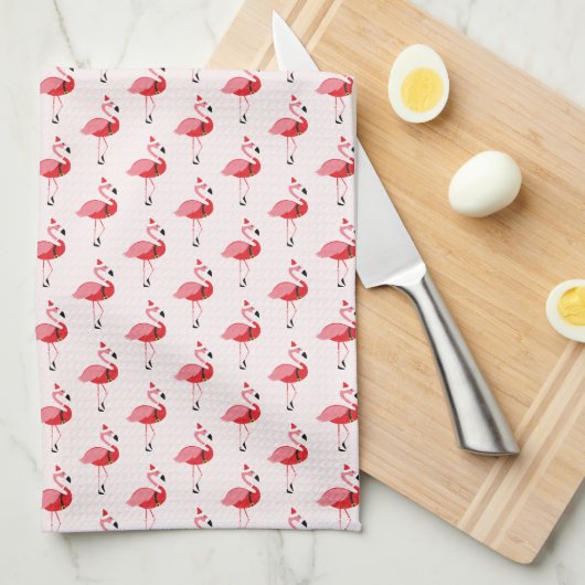 Santa Pink Flamingo Kerstmis Theedoek (Quarter Fold)