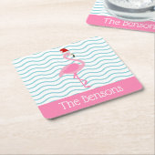 Santa Pink Flamingo kerstpapier Onderzetters (Schuin)