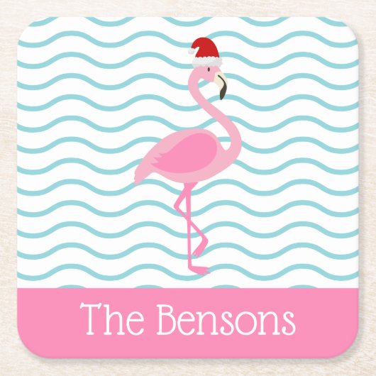 Santa Pink Flamingo kerstpapier Onderzetters (Voorkant)