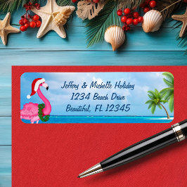 Santa Pink Flamingo kerststaartadres Etiket