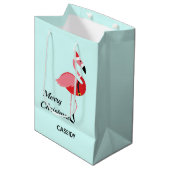 Santa Pink Flamingo Name Animal Blue Kerstmis Medium Cadeauzakje (Voorkant Gekanteld)