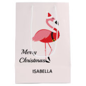 Santa Pink Flamingo Name Animal Merry Kerstry Medium Cadeauzakje (Achterkant)