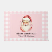  Santa Pink Gingham gepersonaliseerde kerst Deurmat (Voorkant)