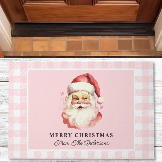 Santa Pink Gingham gepersonaliseerde kerst Deurmat