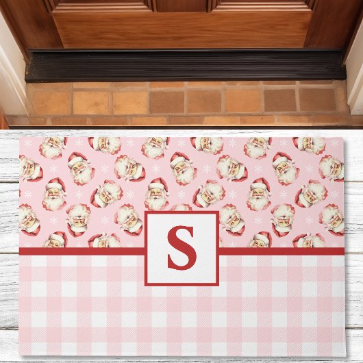  Santa Pink Gingham Monogrammed Christmas Deurmat