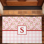  Santa Pink Gingham Monogrammed Christmas Deurmat