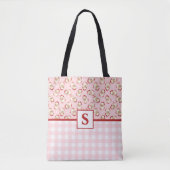  Santa Pink Gingham Monogrammed Christmas Tote Bag (Voorkant)