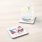 Santa Pink Golfkar met kerstverlichting Krans Bier Onderzetter (Rechterzijde)